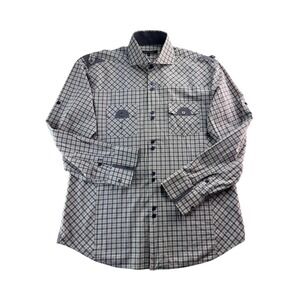 BOGOSSE Mens‎ Plaid Button Down Long Sleeve Shirt Purple Blue Size 5 US XL